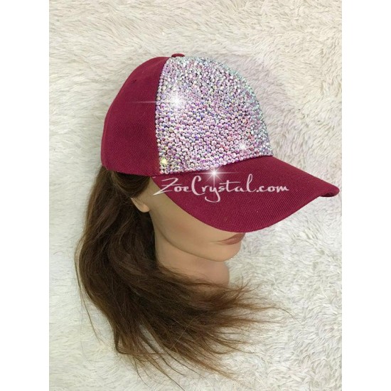 CUSTOMIZED BLING Red CAP / Hat Bedazzled with Iri scent ab White Crystal Rhinestone Glitter Shinny Sparkly - Swarovski is available