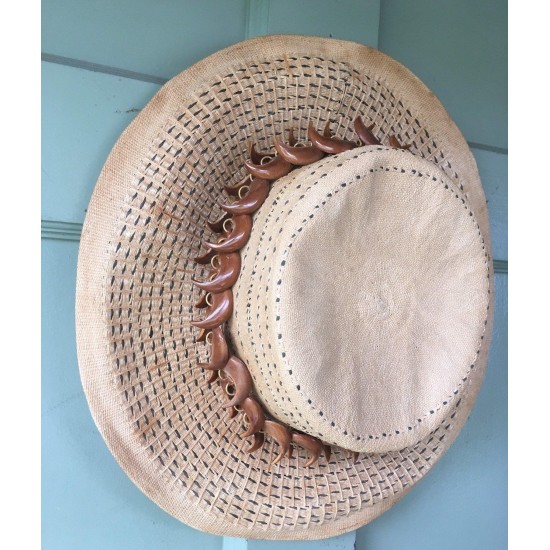 Finely Hand- Woven Straw Hat - size 7 Primitive, Native American, Panama, Ecuador, Palmas, Tiki, Beach House Decor, Island, Tropical