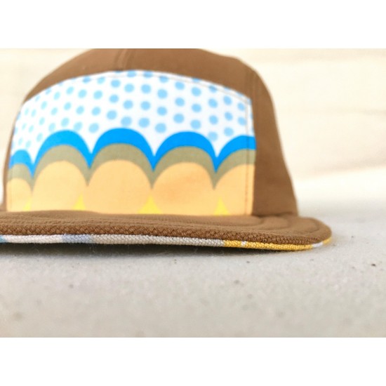 Five Panel Camp Hat - Blue Peach Geometric - Made to Order - Adult or ld/Toddler Sized