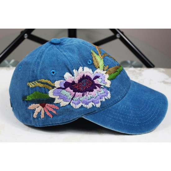 Hand Embroi red baseball Hat- Flowers Hat- baseball hat for women- floral sign Embroi red baseball hat- vintage style hat