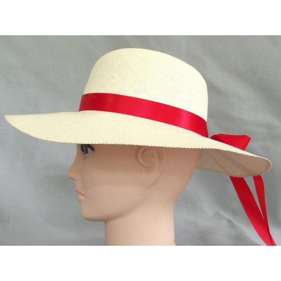 Ivory Straw Hat, Wi Brimmed Summer Hat with Multiple Ribbons
