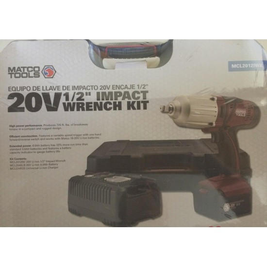 MATCO MCL2012IWK 1/2 " CORDLESS IMPACT KIT BRAND NEW