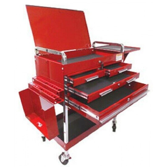 Sunex 8013ADLX 350 Lbs Capacity 4-Drawer Deluxe Service Cart, Red