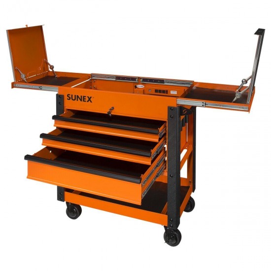 Sunex Tools 3-Drawer Utility Cart w/ Sliding Top, Orange SUN8035XTOR Brand New!