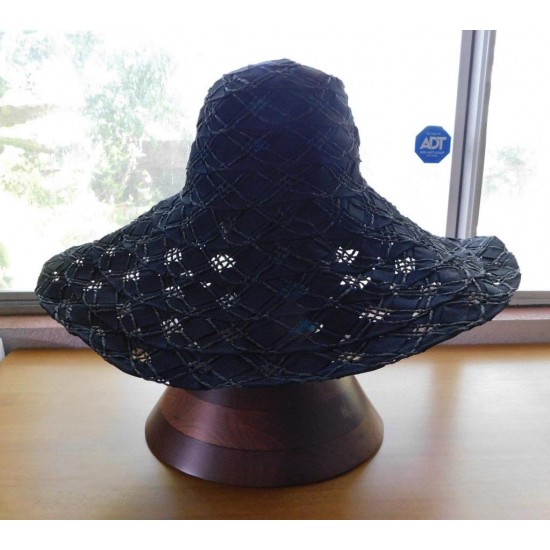 Vivo black wide brim hat/natural fiber and ribbon braided black hat/fashionable plenty air circulation hat/one size